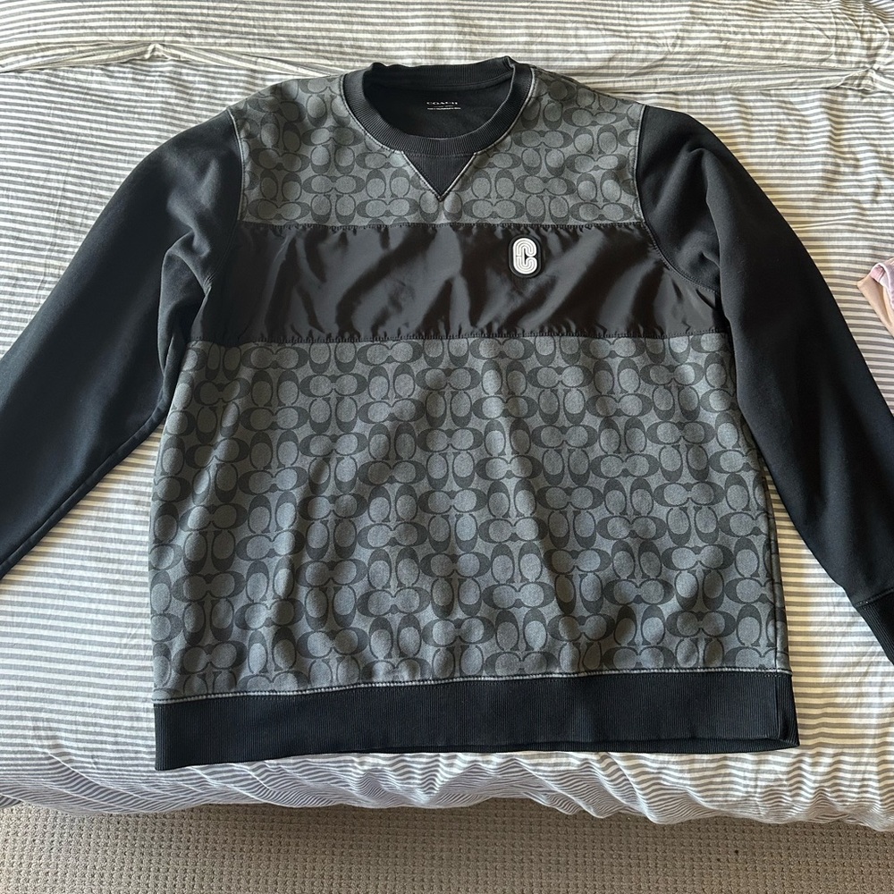 Coach Black and Gray Crewneck Sweater with Color-Block Design